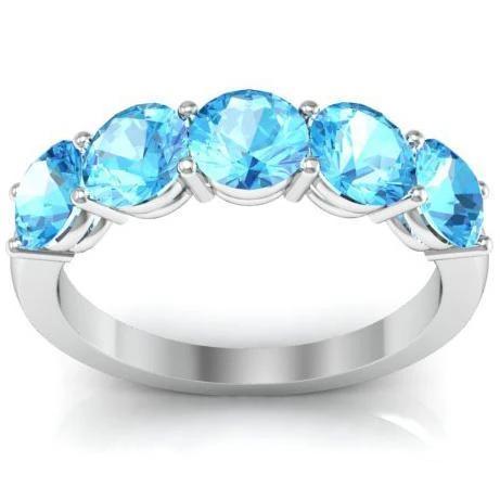 2.00cttw Shared Prong Aquamarine Five Stone Ring Five Stone Rings deBebians 