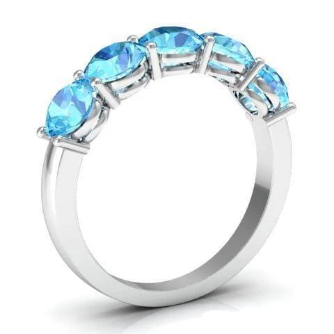 2.00cttw Shared Prong Aquamarine Five Stone Ring Five Stone Rings deBebians 
