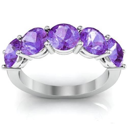 3.00cttw Shared Prong Amethyst Five Stone Ring Five Stone Rings deBebians 