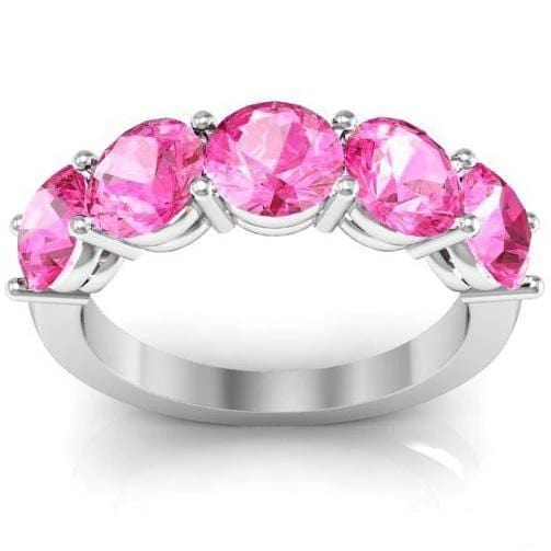 3.00cttw Shared Prong Pink Sapphire Five Stone Ring Five Stone Rings deBebians 