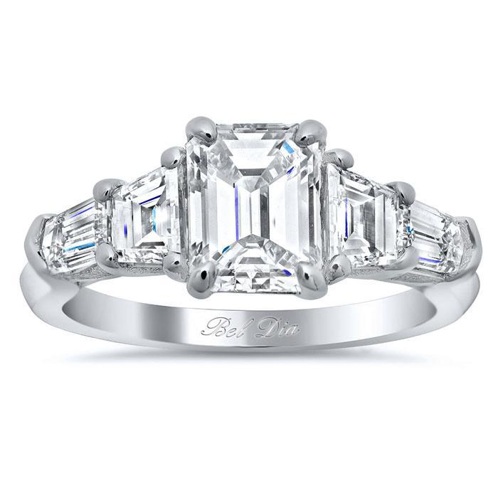 Five Stone Ring with Trapezoids and Bullet Diamonds Diamond Accented Engagement Rings deBebians 