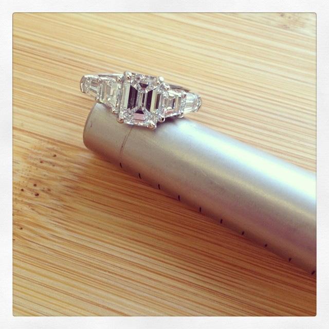 Five Stone Ring with Trapezoids and Bullet Diamonds Diamond Accented Engagement Rings deBebians 