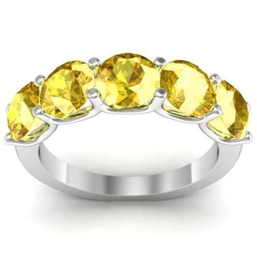 3.00cttw U Prong Yellow Sapphire Five Stone Band Five Stone Rings deBebians 