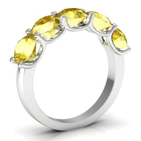 3.00cttw U Prong Yellow Sapphire Five Stone Band Five Stone Rings deBebians 