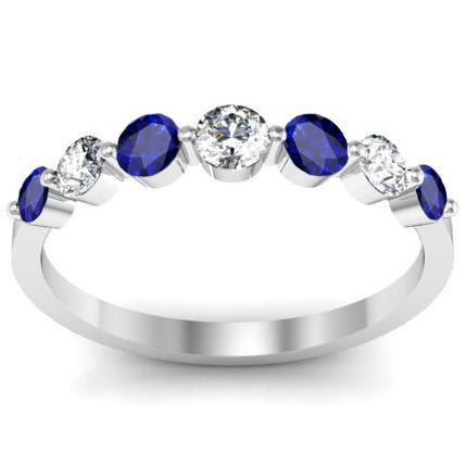 Floating Diamond and Sapphire Seven Stone Band Diamond Wedding Rings deBebians 