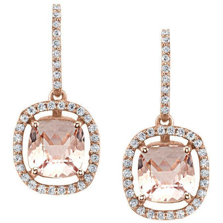 Floating Morganite Halo Earrings Diamond Halo Earrings deBebians 