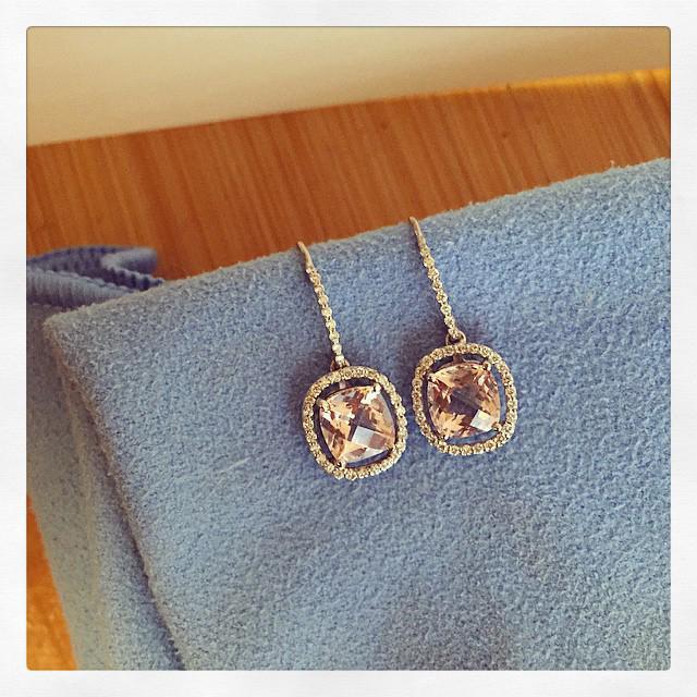 Floating Morganite Halo Earrings Diamond Halo Earrings deBebians 