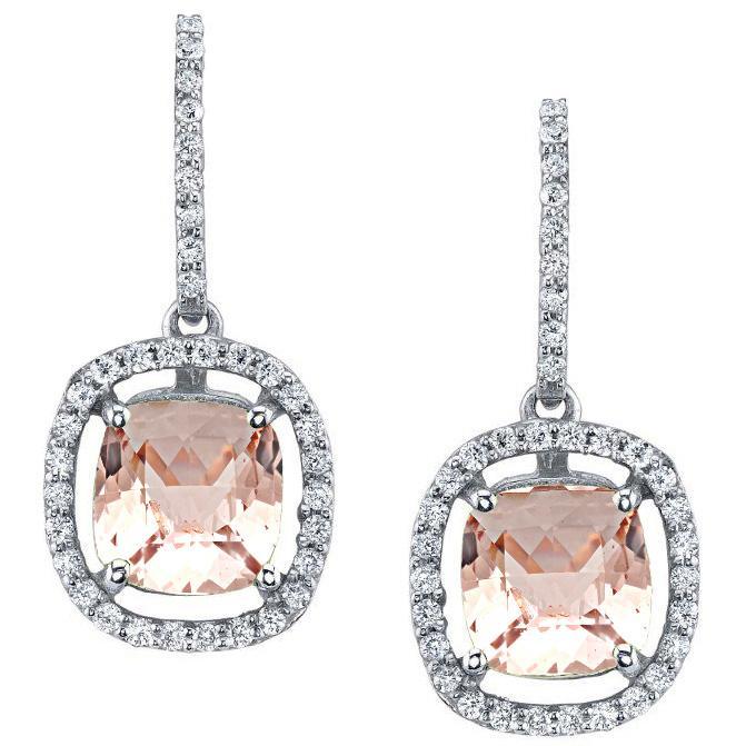 Floating Morganite Halo Earrings Diamond Halo Earrings deBebians 