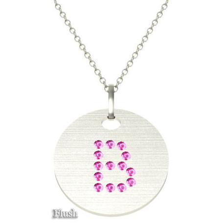Gold Birthstone Initial Pendant Necklace Necklaces deBebians 14k White Gold Pink Sapphire Flush