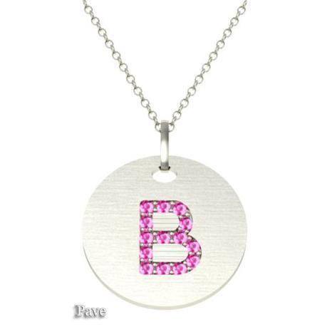 Gold Birthstone Initial Pendant Necklace Necklaces deBebians 14k White Gold Pink Sapphire Pave