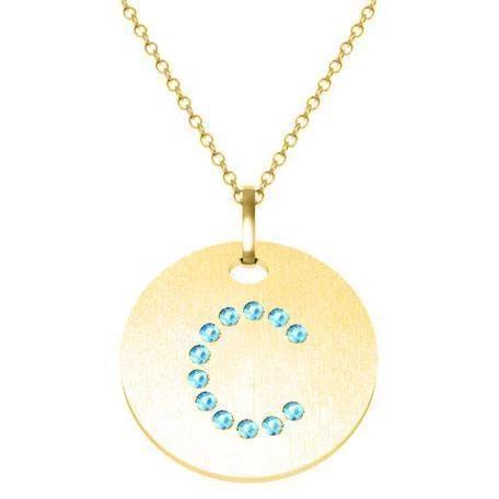Gold Birthstone Initial Pendant Necklace Necklaces deBebians 14k Yellow Gold Aquamarine Flush