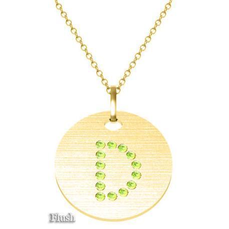 Gold Birthstone Initial Pendant Necklace Necklaces deBebians 14k Yellow Gold Peridot Flush