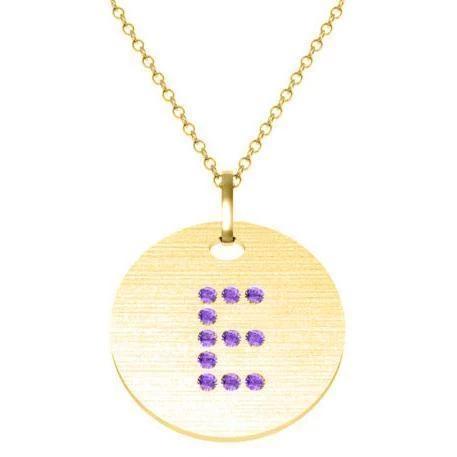 Gold Birthstone Initial Pendant Necklace Necklaces deBebians 14k Yellow Gold Amethyst Flush