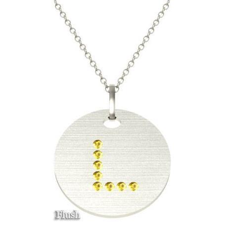 Gold Birthstone Initial Pendant Necklace Necklaces deBebians 14k White Gold Yellow Sapphire Flush