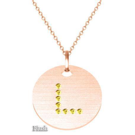 Gold Birthstone Initial Pendant Necklace Necklaces deBebians 14k Rose Gold Yellow Sapphire Flush