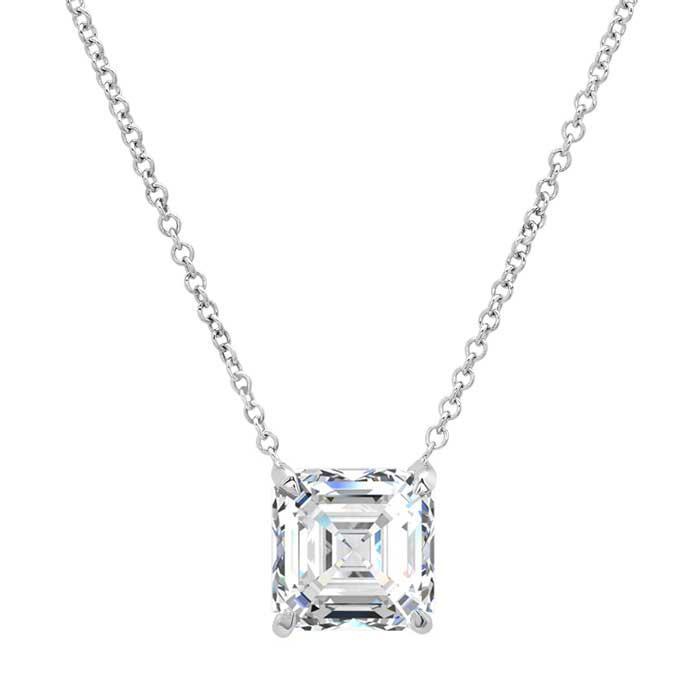 Forever One Moissanite Asscher Solitaire Pendant Moissanite Necklaces deBebians 