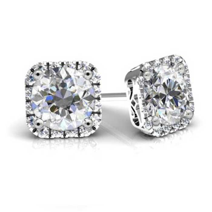 Forever One Round Moissanite Cushion Halo Earrings Moissanite Earrings deBebians 