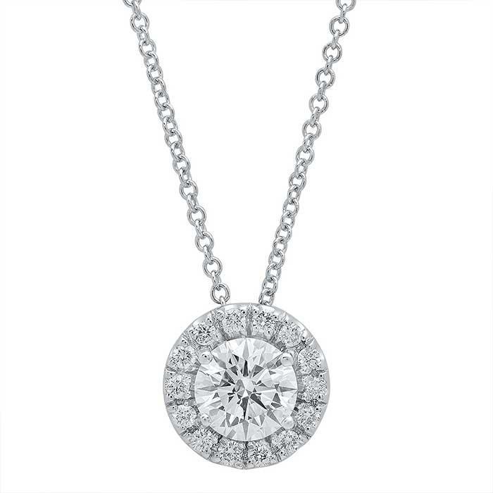 Forever One Round Moissanite Halo Necklace Moissanite Necklaces deBebians 