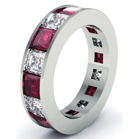 Garnet and Diamond Eternity Anniversary Band Gemstone Eternity Rings deBebians 