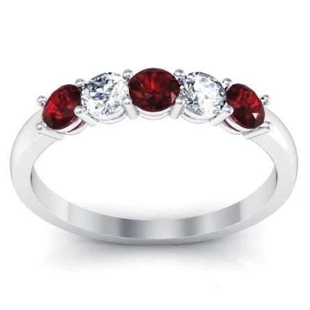 0.50cttw Shared Prong Garnet and Diamond Five Stone Ring Five Stone Rings deBebians 