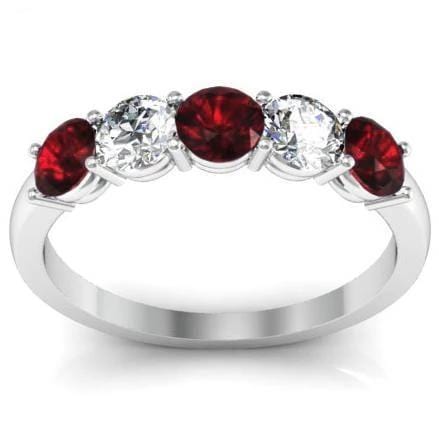 1.00cttw Shared Prong Garnet and Diamond Five Stone Ring Five Stone Rings deBebians 