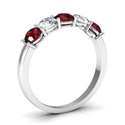1.00cttw Shared Prong Garnet and Diamond Five Stone Ring Five Stone Rings deBebians 