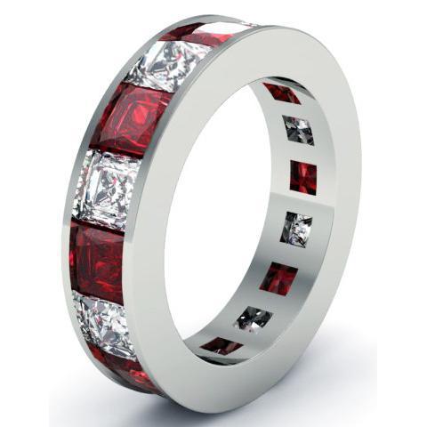 Garnet and Diamond Gemstone Eternity Anniversary Ring Gemstone Eternity Rings deBebians 