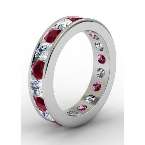 Garnet and Diamond Round Gemstone Eternity Band in Channel Setting Gemstone Eternity Rings deBebians 