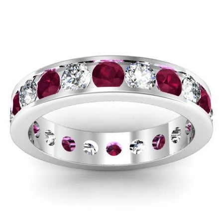 Garnet and Diamond Round Gemstone Eternity Ring in Channel Setting Gemstone Eternity Rings deBebians 