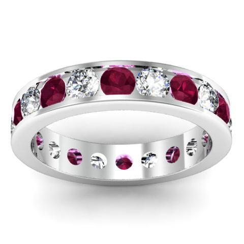 Garnet and Diamond Round Gemstone Eternity Ring in Channel Setting Gemstone Eternity Rings deBebians 