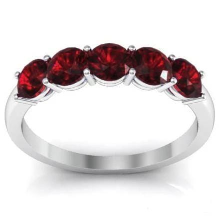 1.00cttw Shared Prong Garnet Five Stone Ring Five Stone Rings deBebians 
