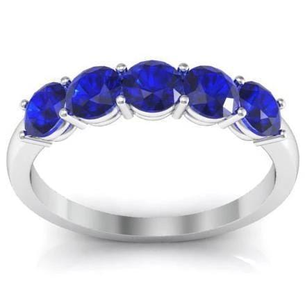 1.00cttw Shared Prong Blue Sapphire Five Stone Ring Five Stone Rings deBebians 