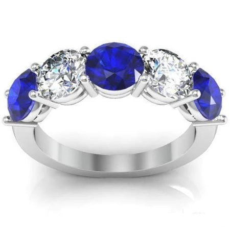 3.00cttw Shared Prong Blue Sapphire and Diamond Five Stone Ring Five Stone Rings deBebians 