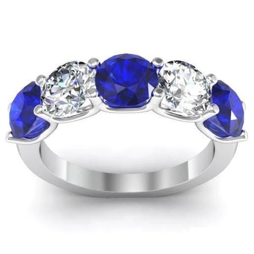 3.00cttw U Prong Blue Sapphire and Diamond Five Stone Band Five Stone Rings deBebians 