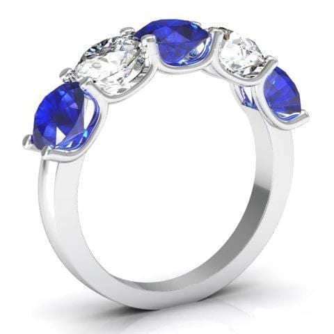 3.00cttw U Prong Blue Sapphire and Diamond Five Stone Band Five Stone Rings deBebians 