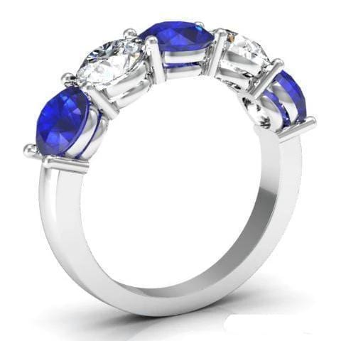 3.00cttw Shared Prong Blue Sapphire and Diamond Five Stone Ring Five Stone Rings deBebians 