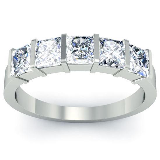 1.50cttw Bar Set Princess Cut GIA Certified Diamond Five Stone Ring Five Stone Rings deBebians 