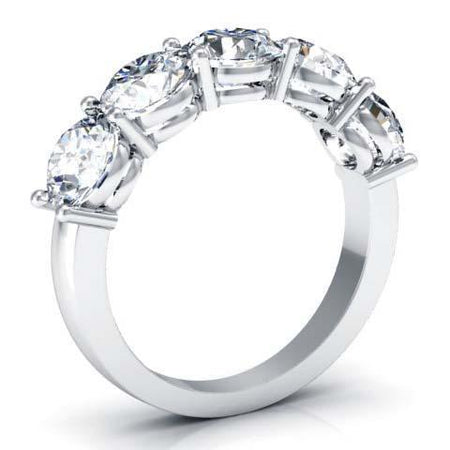 3.00cttw Shared Prong Round GIA Certified Diamond Five Stone Ring Five Stone Rings deBebians 