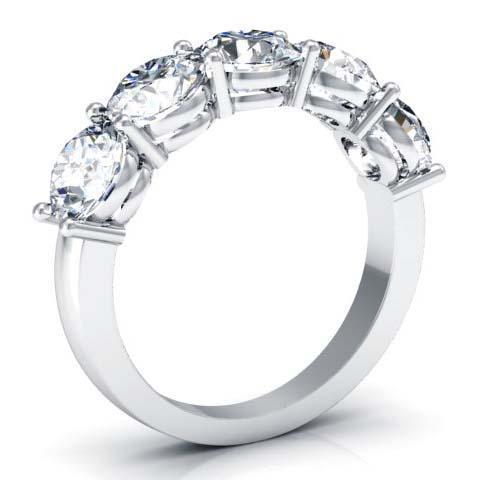 3.00cttw Shared Prong Round GIA Certified Diamond Five Stone Ring Five Stone Rings deBebians 