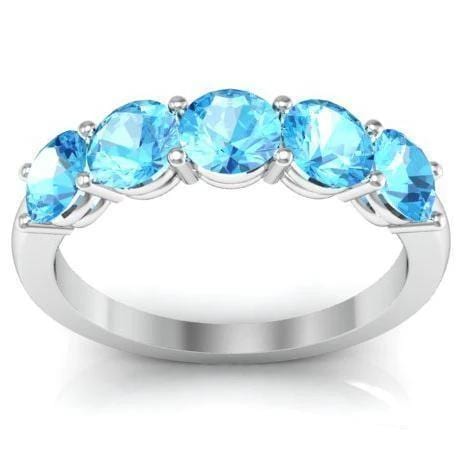 1.50cttw Shared Prong 5 Stone Aquamarine Ring Five Stone Rings deBebians 