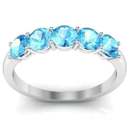 1.00cttw Shared Prong Aquamarine Five Stone Ring Five Stone Rings deBebians 