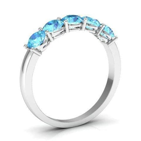 1.00cttw Shared Prong Aquamarine Five Stone Ring Five Stone Rings deBebians 