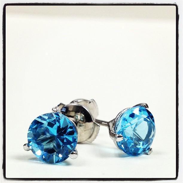 Blue Topaz Stud Earrings Gemstone Stud Earrings deBebians 