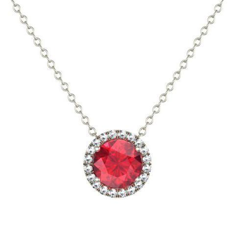 Gold Ruby Diamond Halo Pendant Diamond Necklaces deBebians 