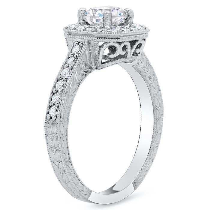 Art Deco Square Halo Setting for Round Diamond or Moissanite Halo Engagement Rings deBebians 