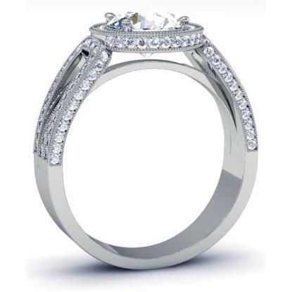 Halo Setting for Round Diamond or Moissanite with a Triple Shank Band Halo Engagement Rings deBebians 