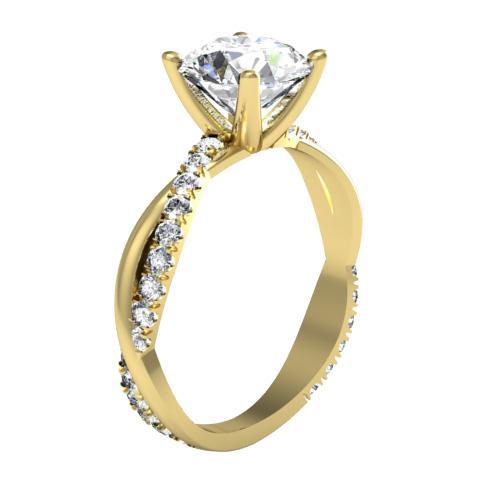 Half Pave Twisted Diamond Engagement Ring Diamond Accented Engagement Rings deBebians 