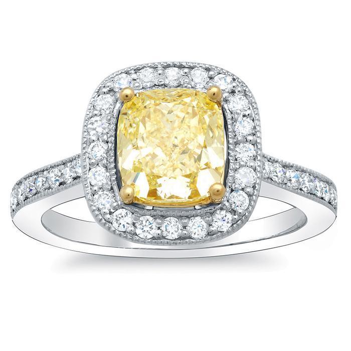 Cushion Cut Canary Diamond Ring Yellow Diamond Engagement Rings deBebians 