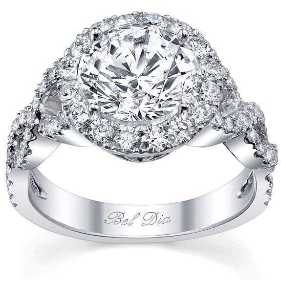 Halo Diamond Engagement Ring with Twisted Split Shank Halo Engagement Rings deBebians 