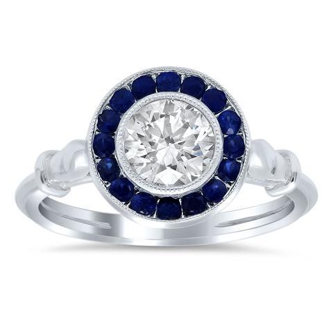 Halo Engagement Ring with Sapphires Sapphire Engagement Rings deBebians 